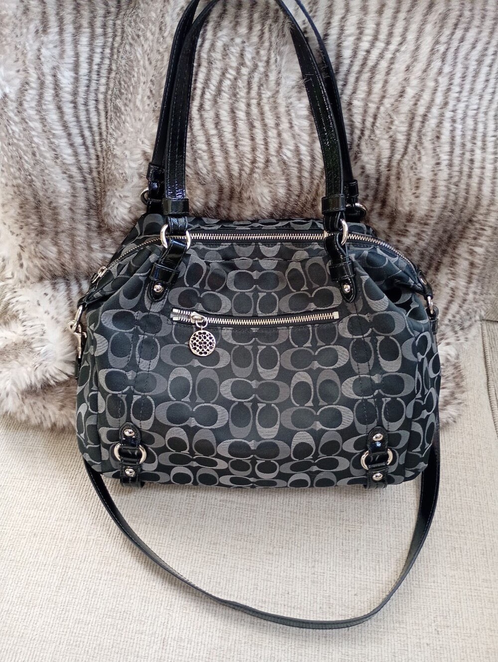 Coach | Black & Grey Signature Jacquard Satchel